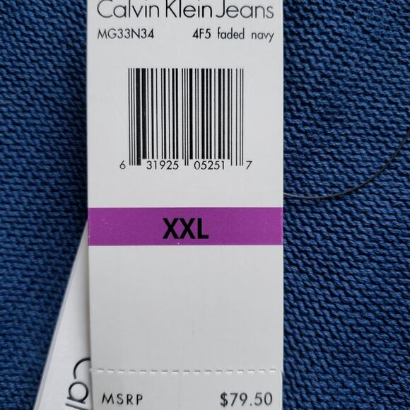 NEW Calvin Klein Jeans Faded Navy Men's Full Zip Blue Knit Sweater Cardigan XXL - Picture 11 of 12